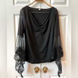 Black Ladies Top with Mesh Butterfly Sleeves
